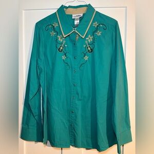 Embroidered Teal Button Down Shirt